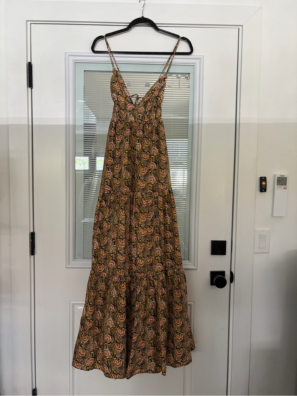 J. Crew Brown Floral Spaghetti-Strap Tiered Maxi Dress
